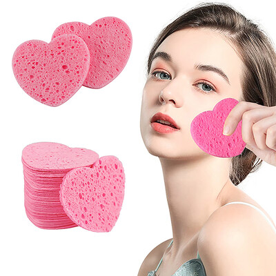 20/50 buc inimă din pulpă de lemn natural burete celuloză compresă cosmetică puf pentru spălare facială burete pentru îngrijirea feței instrument de demachiere curat