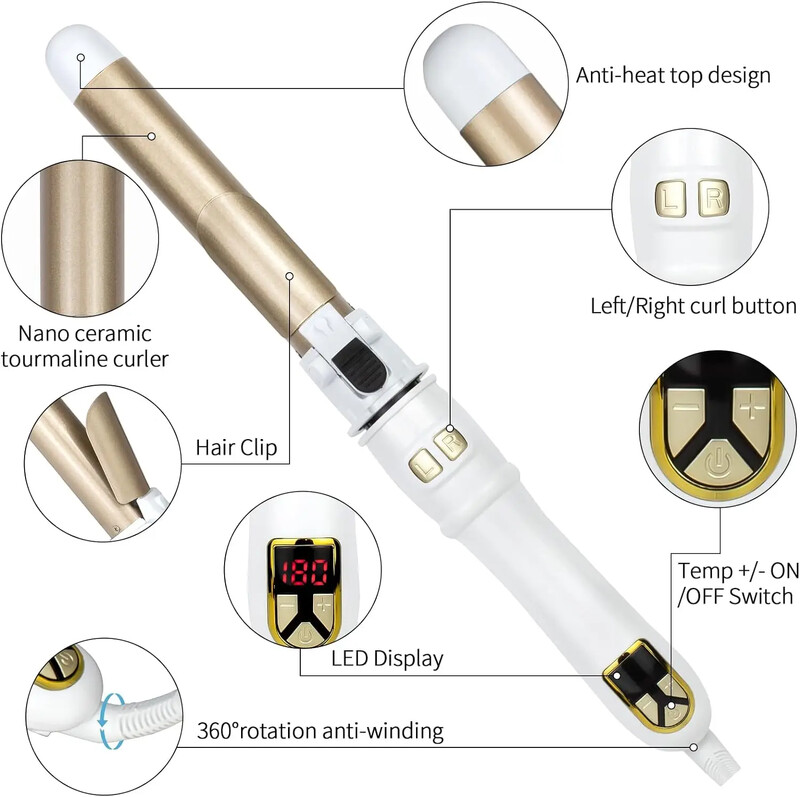 2024 legjobb hajsütő pálca, 28 mm-es, automatikusan forgó hajsütővas a professzionális nagy hullámokhoz és a befelé hajlításokhoz