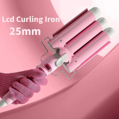 3 hordós hajsütőpálca elektromos professzionális kerámia hajcsavaró görgő Lcd hajsütővas hullámos divatformázó eszközök