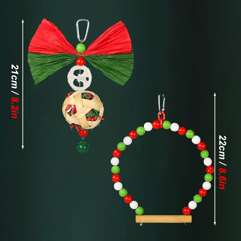 Naturaalsest puidust jõululindude kiiged mänguasjad Rippuvad närimismänguasjad väikeloomadele Lemmiklind Papagoid Pojeng Kockatiel Ronimismänguasjad
