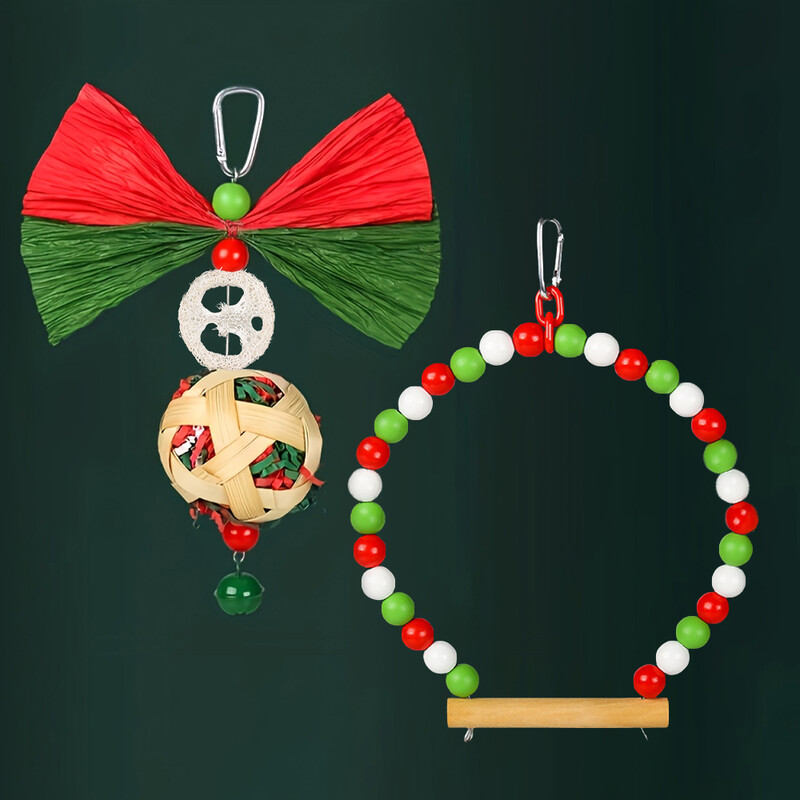 Naturaalsest puidust jõululindude kiiged mänguasjad Rippuvad närimismänguasjad väikeloomadele Lemmiklind Papagoid Pojeng Kockatiel Ronimismänguasjad