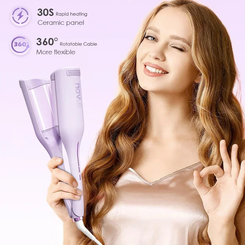 Ondulător de păr NOVUS 36MM cu val adânc, ceramică, 4 temperaturi, încălzire rapidă reglabilă cu ioni negativi, ondulator de ou rulou de ouă