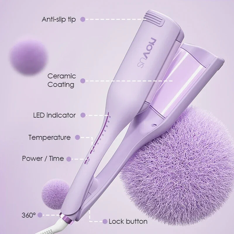 Ondulător de păr NOVUS 36MM cu val adânc, ceramică, 4 temperaturi, încălzire rapidă reglabilă cu ioni negativi, ondulator de ou rulou de ouă