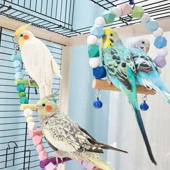 Parakeets Perch Birdcage Ladder Toy Parrots Swing Toy Birdcage Playstand Cockatiel Budgies Hanging-Ladder Cage Chew Toy