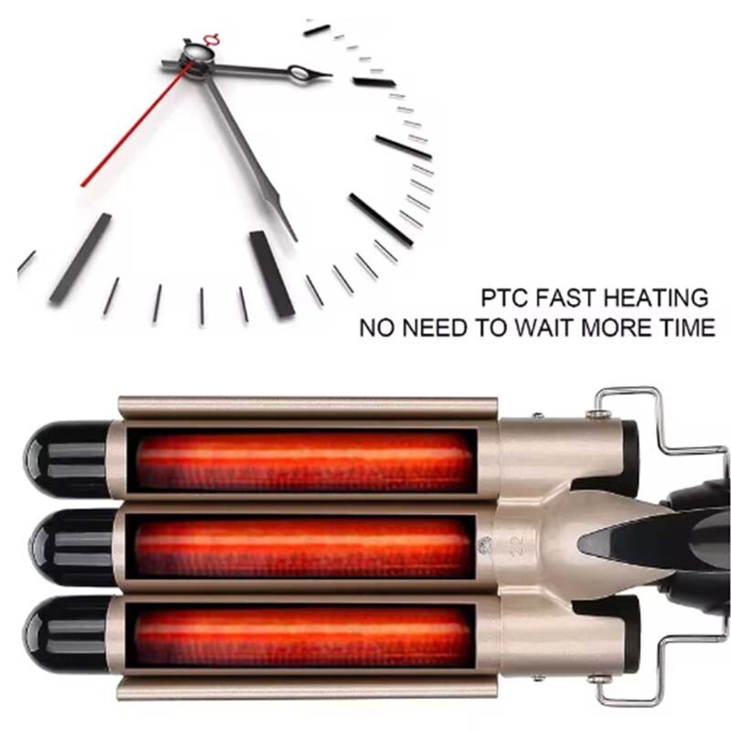 Női hajgöndörítő vasaló hullámos hajformázó eszköz szalongép gyorsfűtés, háromszoros 3 hordós hajsütővas görgő