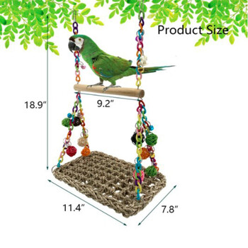 1 ΤΕΜ. Parrot Toy Bird Toy Parrot Swing Seagrass Mat Parrot Swing Toy with Wood Perch for Parakeets Budgie Ladder Swing Supplies