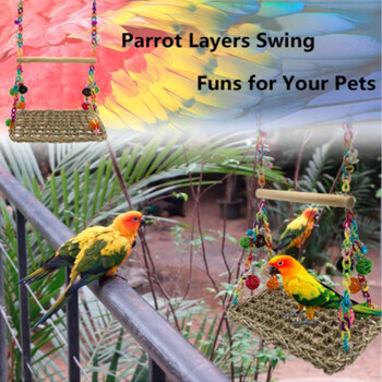 1 ΤΕΜ. Parrot Toy Bird Toy Parrot Swing Seagrass Mat Parrot Swing Toy with Wood Perch for Parakeets Budgie Ladder Swing Supplies