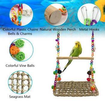 1 ΤΕΜ. Parrot Toy Bird Toy Parrot Swing Seagrass Mat Parrot Swing Toy with Wood Perch for Parakeets Budgie Ladder Swing Supplies