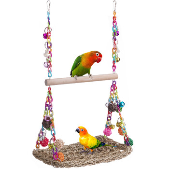 1 ΤΕΜ. Parrot Toy Bird Toy Parrot Swing Seagrass Mat Parrot Swing Toy with Wood Perch for Parakeets Budgie Ladder Swing Supplies