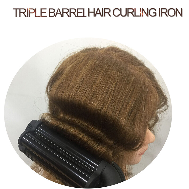 Deep Wave gofruotas lygintuvas su krištoliniais akmenimis, reguliuojamos temperatūros keraminis trigubas garbanojimo lygintuvas su LCD ekranu plaukų stilistui