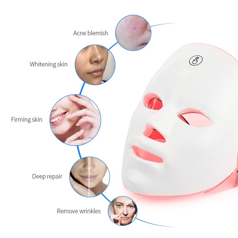 Mască facială reîncărcabilă LED 7 culori Terapie cu fotoni LED Mască de frumusețe Întinerirea pielii Dispozitiv de înfrumusețare pentru albire Lifting facial acasă