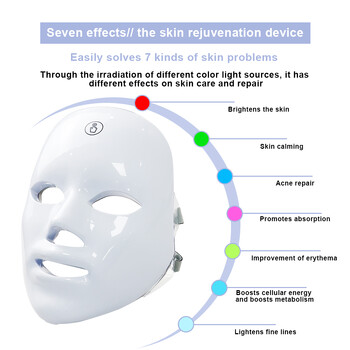 Μάσκα προσώπου LED 7 χρωμάτων Photon Therapy Μάσκα περιποίησης προσώπου κατά της ακμής θεραπεία αναζωογόνησης δέρματος Αφαίρεση ρυτίδων Μάσκα ομορφιάς προσώπου