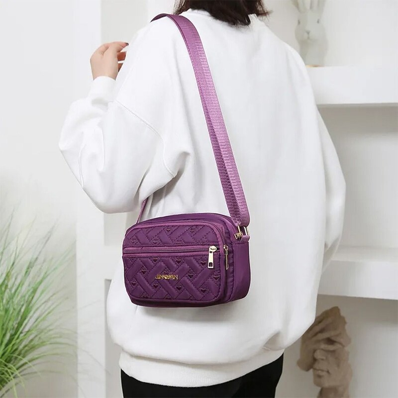 Nová módna vyšívaná taška Dámska kabelka na zips Dámska nylonová štvorcová kabelka Dámska kabelka cez rameno Cross Body