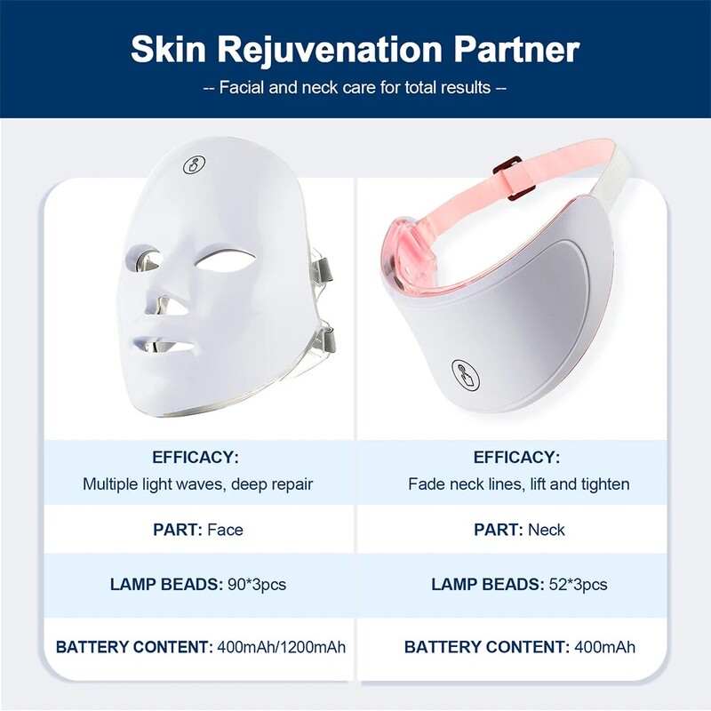 7-farebná LED pleťová maska s červeným svetlom na krk, terapeutická maska na stiahnutie pokožky, zdvíhanie, anti-aging, bio-svetlo, bielenie pleti, domáce použitie