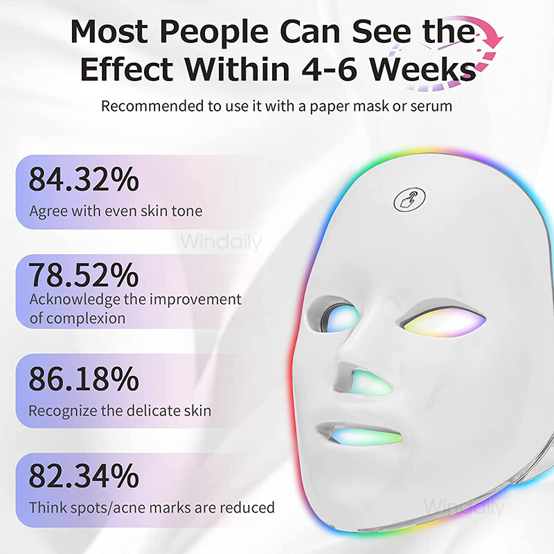 7 spalvų belaidė LED veido kaukė, terapinė fotonų USB įkraunama veido kaukė, skirta senėjimą stabdančiam odos atjauninimui, odos priežiūrai, grožio priemonė