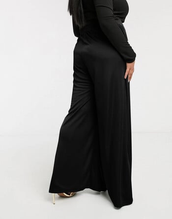 Γυναικείο Split Front Plus Size Παντελόνι με φαρδύ πόδι Υψηλή ελαστική μέση Μαύρη μαύρη φαρδιά φαρδιά καλοκαιρινή ανοιξιάτικη κομψή παντελόνα casual 6XL