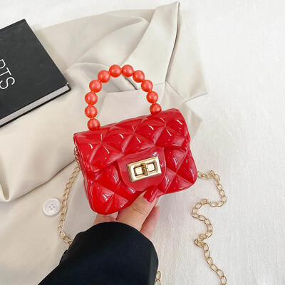 Nová mini retiazková kabelka pre ženy v preppy štýle, perlová spojka, argyle želé kabelka, priamy predaj z výroby, kabelka cez rameno, crossbody, princezná B
