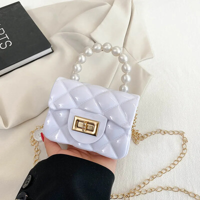 Nová mini retiazková kabelka pre ženy v preppy štýle, perlová spojka, argyle želé kabelka, priamy predaj z výroby, kabelka cez rameno, crossbody, princezná B