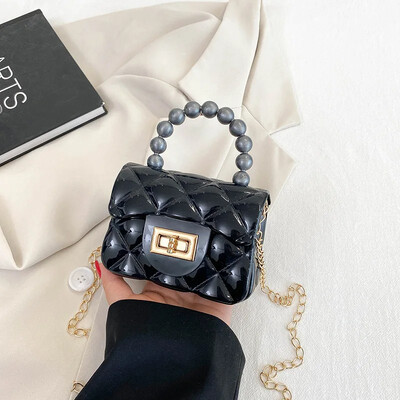 Nová mini retiazková kabelka pre ženy v preppy štýle, perlová spojka, argyle želé kabelka, priamy predaj z výroby, kabelka cez rameno, crossbody, princezná B