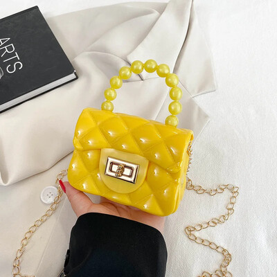 Nová mini retiazková kabelka pre ženy v preppy štýle, perlová spojka, argyle želé kabelka, priamy predaj z výroby, kabelka cez rameno, crossbody, princezná B