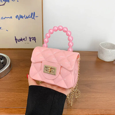 Nová mini retiazková kabelka pre ženy v preppy štýle, perlová spojka, argyle želé kabelka, priamy predaj z výroby, kabelka cez rameno, crossbody, princezná B