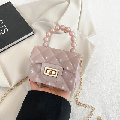 Nová mini retiazková kabelka pre ženy v preppy štýle, perlová spojka, argyle želé kabelka, priamy predaj z výroby, kabelka cez rameno, crossbody, princezná B