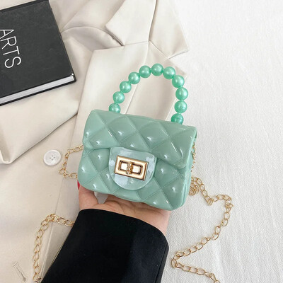 Nová mini retiazková kabelka pre ženy v preppy štýle, perlová spojka, argyle želé kabelka, priamy predaj z výroby, kabelka cez rameno, crossbody, princezná B