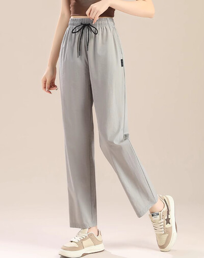 Pantaloni mari de mătase de gheață pantaloni sport de damă cu uscare rapidă, la modă, cu potrivire lejeră, care slăbesc, picior drept, pantaloni supradimensionați pentru alergare