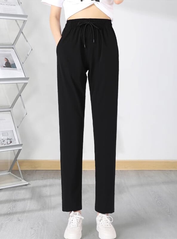 Pantaloni mari de mătase de gheață pantaloni sport de damă cu uscare rapidă, la modă, cu potrivire lejeră, care slăbesc, picior drept, pantaloni supradimensionați pentru alergare