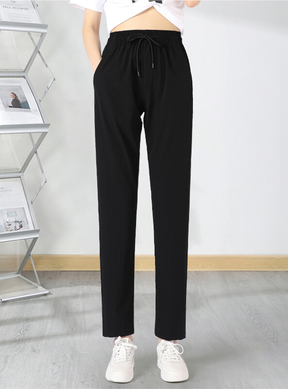 Pantaloni mari de mătase de gheață pantaloni sport de damă cu uscare rapidă, la modă, cu potrivire lejeră, care slăbesc, picior drept, pantaloni supradimensionați pentru alergare