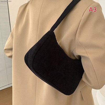 1PC Módne vintage dámske kabelky Corduroy podpazušná taška ležérne dámske tašky cez rameno jednofarebná zipsová dámska kabelka clutch