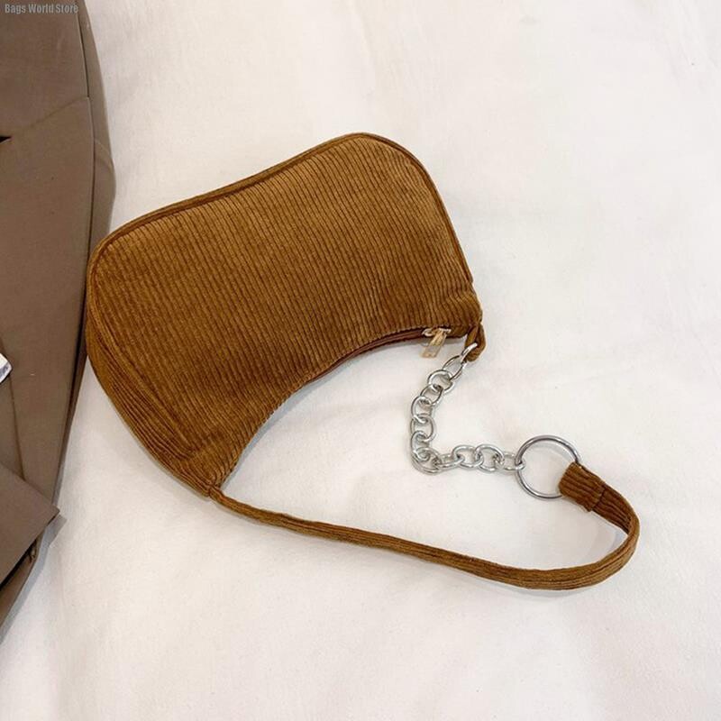 1PC Módne vintage dámske kabelky Corduroy podpazušná taška ležérne dámske tašky cez rameno jednofarebná zipsová dámska kabelka clutch