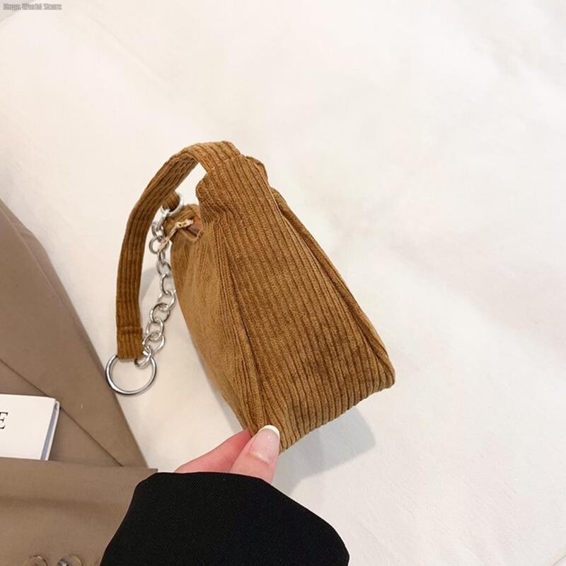 1PC Módne vintage dámske kabelky Corduroy podpazušná taška ležérne dámske tašky cez rameno jednofarebná zipsová dámska kabelka clutch