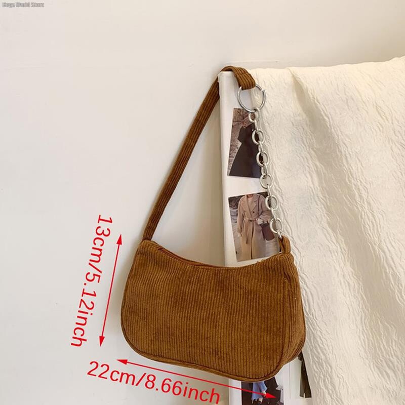 1PC Módne vintage dámske kabelky Corduroy podpazušná taška ležérne dámske tašky cez rameno jednofarebná zipsová dámska kabelka clutch