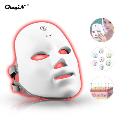 CkeyiN LED Red Light Therapy Face Mask 7 Colors Photon Radio Frequency Rejuvenation Skin Rejuvening Skin Care Tool