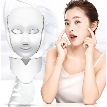 LED маска Beauty Machine 7 цвята Light with Neck Skin Rejuvenation Whitening Anti Acne Face Lifting Firm Massager Skin Care SPA