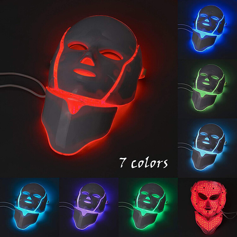 LED maska na krásu, 7 farieb svetla s omladením pokožky krku, bielením, proti akné, liftingom tváre, pevnou masážou, starostlivosťou o pleť, kúpeľmi