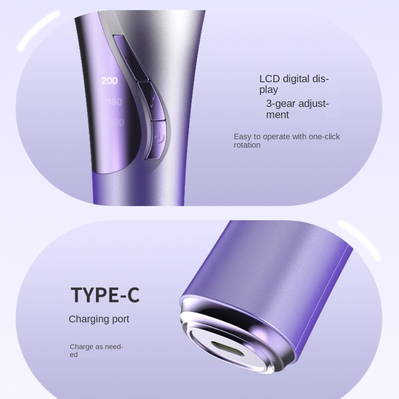 Automatinis plaukų suktukas, belaidis USB įkraunamas garbanojimo lygintuvas, banguotas skystųjų kristalų ekranas Keraminis garbanotas besisukantis garbanojimo bangų stiebas