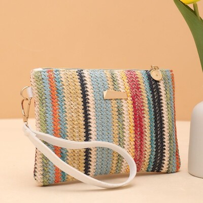 Rattan Tricotat Femei Genți de paie Moda colorate de vară Plajă clutch Geantă Femeie țesut Wristlet Geantă Portofel Bani Poșetă