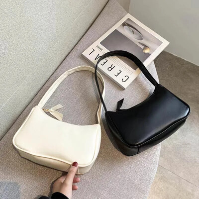 Retro puha PU bőr női válltáskák, hónalj táskák. Alkalmi egyszínű, kis felső fogantyús kézitáskák Női divatos válltáskák