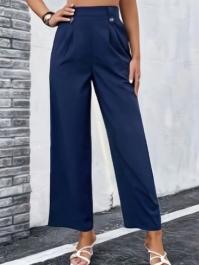 Didelio dydžio vasarinės kelnės aukštu juosmeniu, moteriškos mados naujos vienspalvės tiesios kelnės