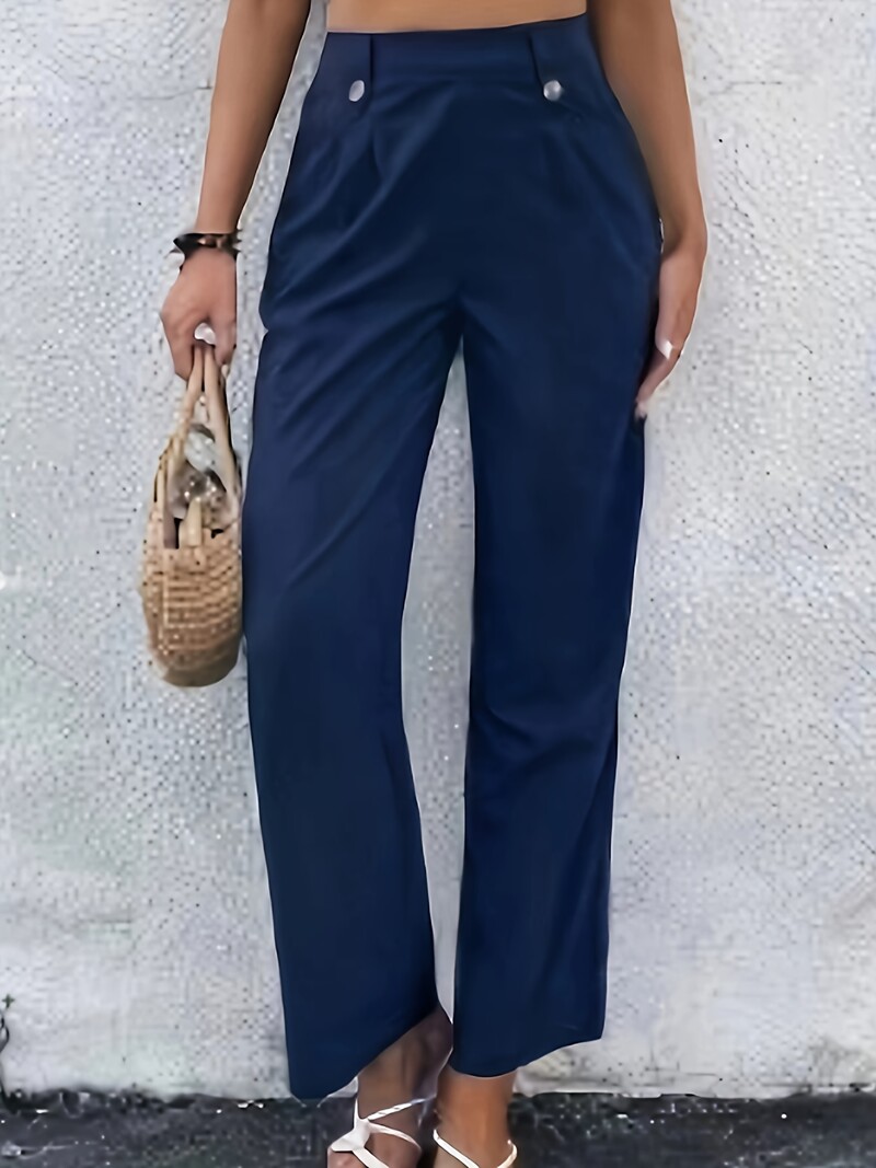 Didelio dydžio vasarinės kelnės aukštu juosmeniu, moteriškos mados naujos vienspalvės tiesios kelnės