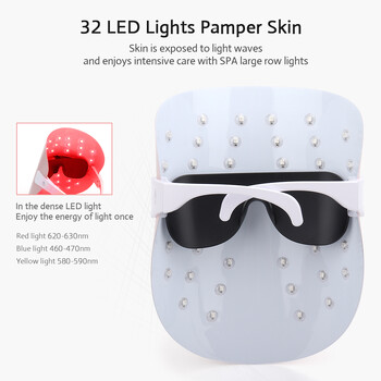 Μάσκα προσώπου LED Led Light Photon Therapy 3 Colors Light Facial Beauty Συσκευή για αναζωογόνηση δέρματος Αφαίρεση ρυτίδων Αντιγήρανση