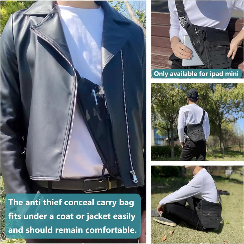 Overstock vyriškas taktinis pečių krepšys, apsaugantis nuo vagystės, paslėptas ginklo dėklas, reguliuojamas skersinis krūtinės krepšys, nematomas ginklo dėklas