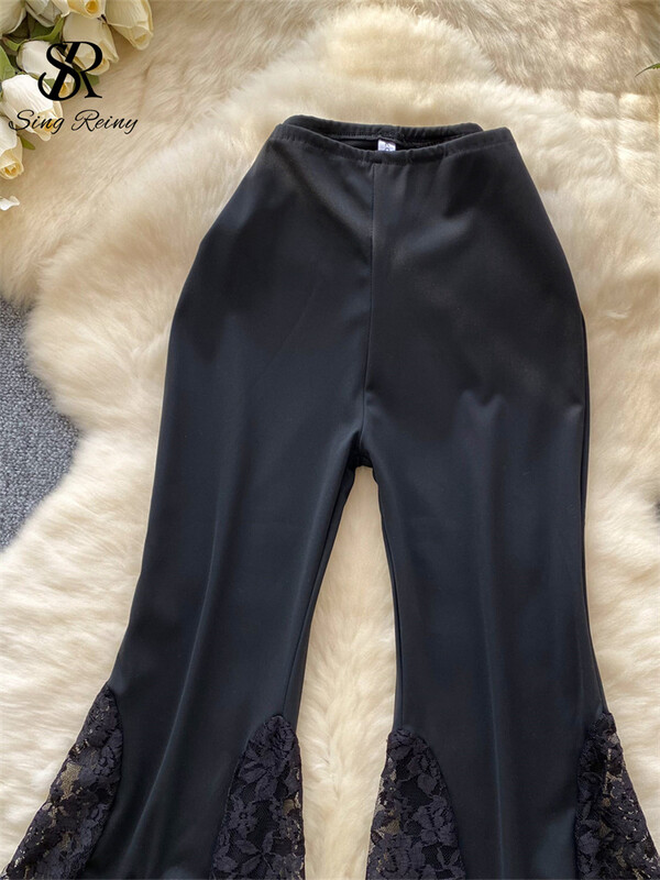 SINGREINY American Ins Hotsweet Kelnės, Moteriškos Aukšto Liemens Tinklinės Sujungimo Nėriniai Dizainas Mados Gatvės Apranga Skinny Flared Ilgos Kelnės