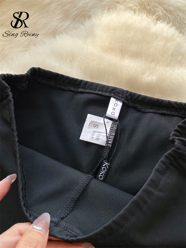 SINGREINY American Ins Hotsweet Kelnės, Moteriškos Aukšto Liemens Tinklinės Sujungimo Nėriniai Dizainas Mados Gatvės Apranga Skinny Flared Ilgos Kelnės