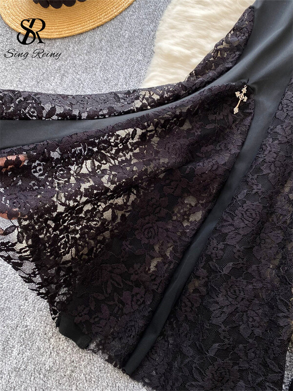 SINGREINY American Ins Hotsweet Kelnės, Moteriškos Aukšto Liemens Tinklinės Sujungimo Nėriniai Dizainas Mados Gatvės Apranga Skinny Flared Ilgos Kelnės