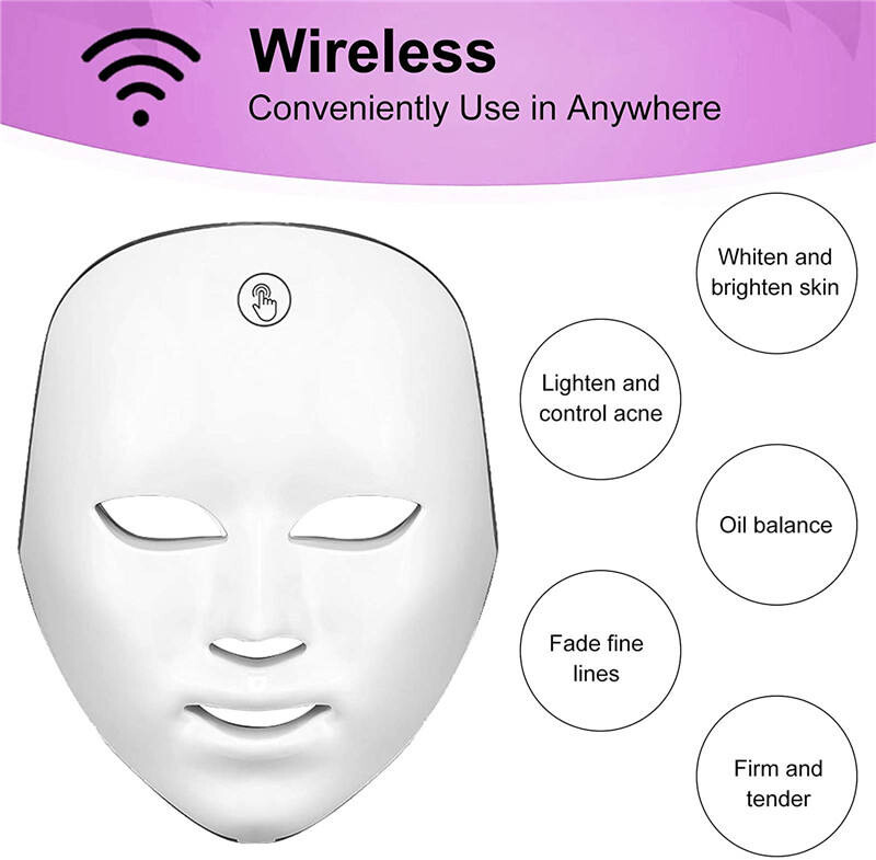 7 spalvų LED kaukė veido grožio kaukė Photon Light Skin Rejuvenation Anti-acne Therapy Raukšlių šalinimo Odos priežiūros veido kaukė