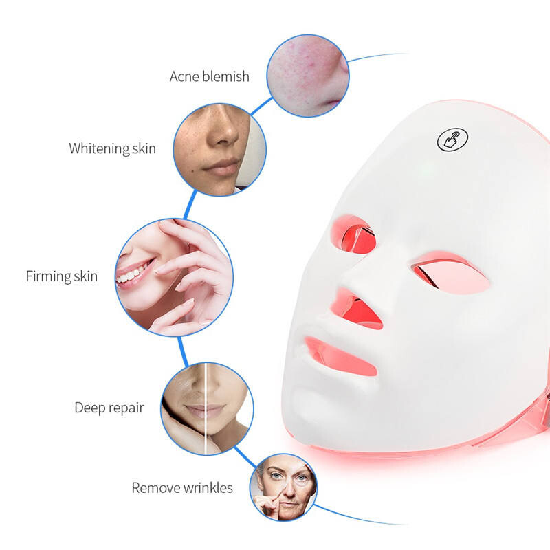 7 spalvų LED kaukė veido grožio kaukė Photon Light Skin Rejuvenation Anti-acne Therapy Raukšlių šalinimo Odos priežiūros veido kaukė