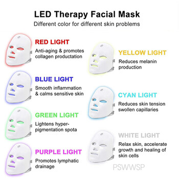 Акумулаторна LED маска за лице 7 цвята Beauty Mask LED Photon Therapy Skin Rejuvenation Home Face Lifting Whitening Beauty Device